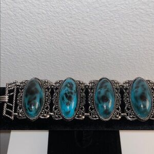 Vintage Silver Bracelet with Turquoise Accents